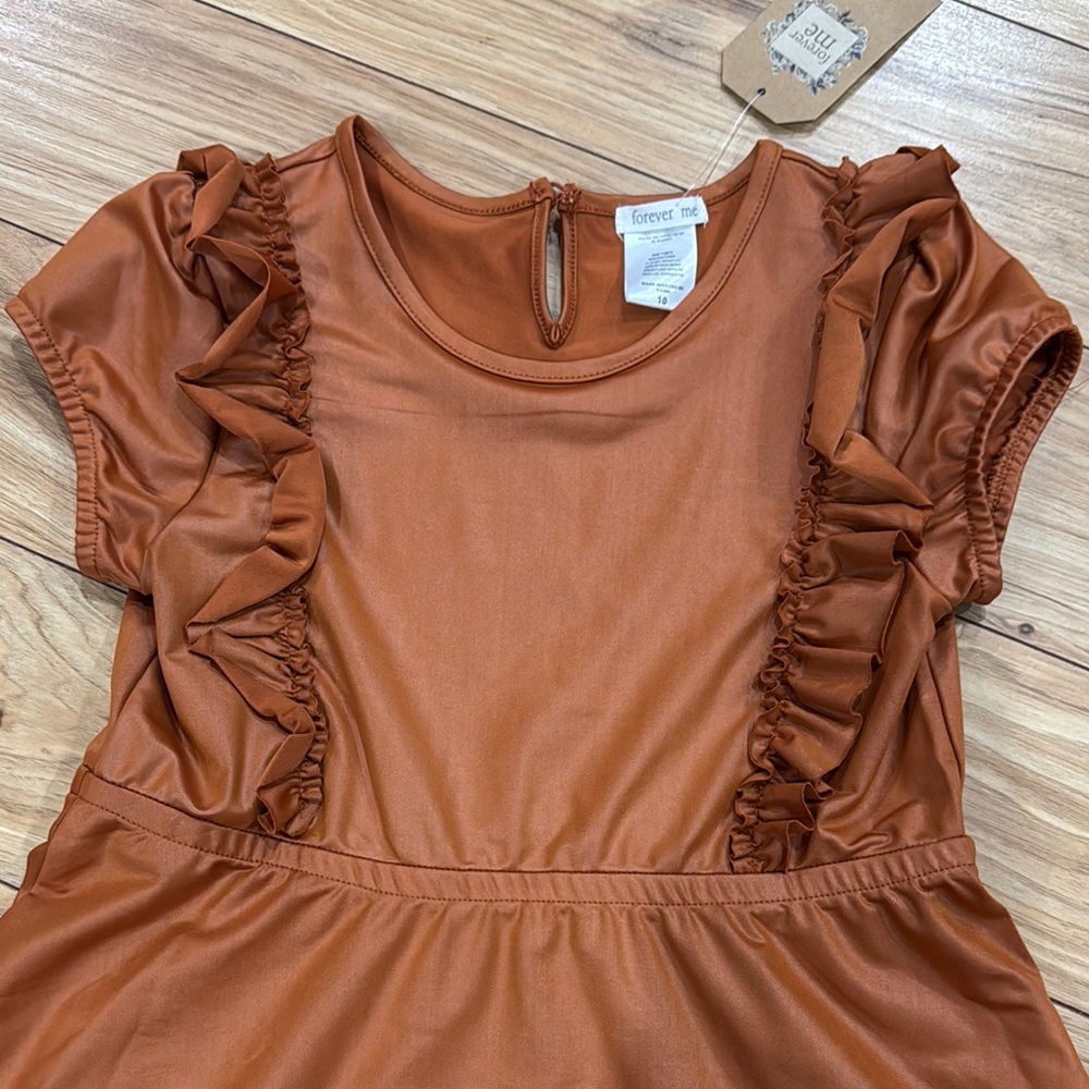 Kids Ruffled Rust Colored Dress - Picture 2 of 5